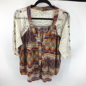 BKE Crocheted Aztec Boho Top